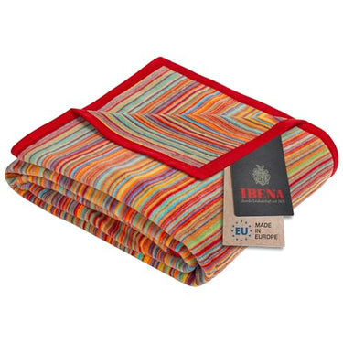 Ibena Malang Wolldecke 150x200 cm - Baumwollmix weich, warm & waschbar, Kuscheldecke Streifen bunt im Sale